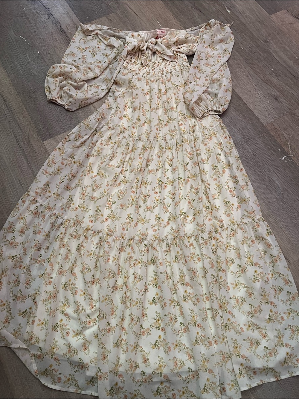 Flying Tomato Cream Floral Maxi Dress with Puff Sleeves